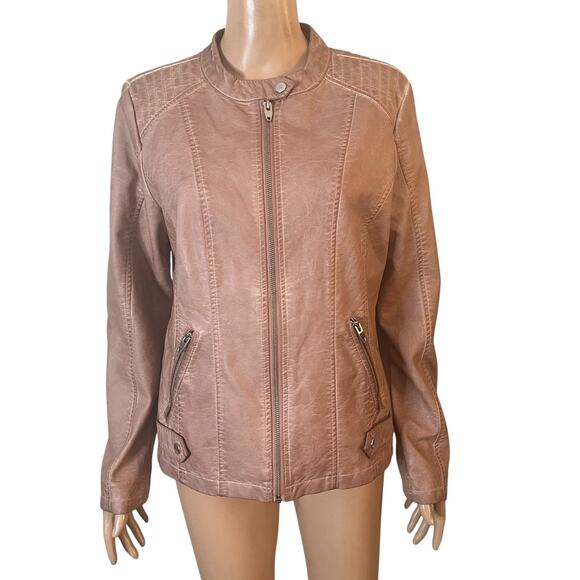 Sebby Collection Moto Jacket Womens Large Pink Mauve Faux Leather Zip Front - Picture 14 of 14